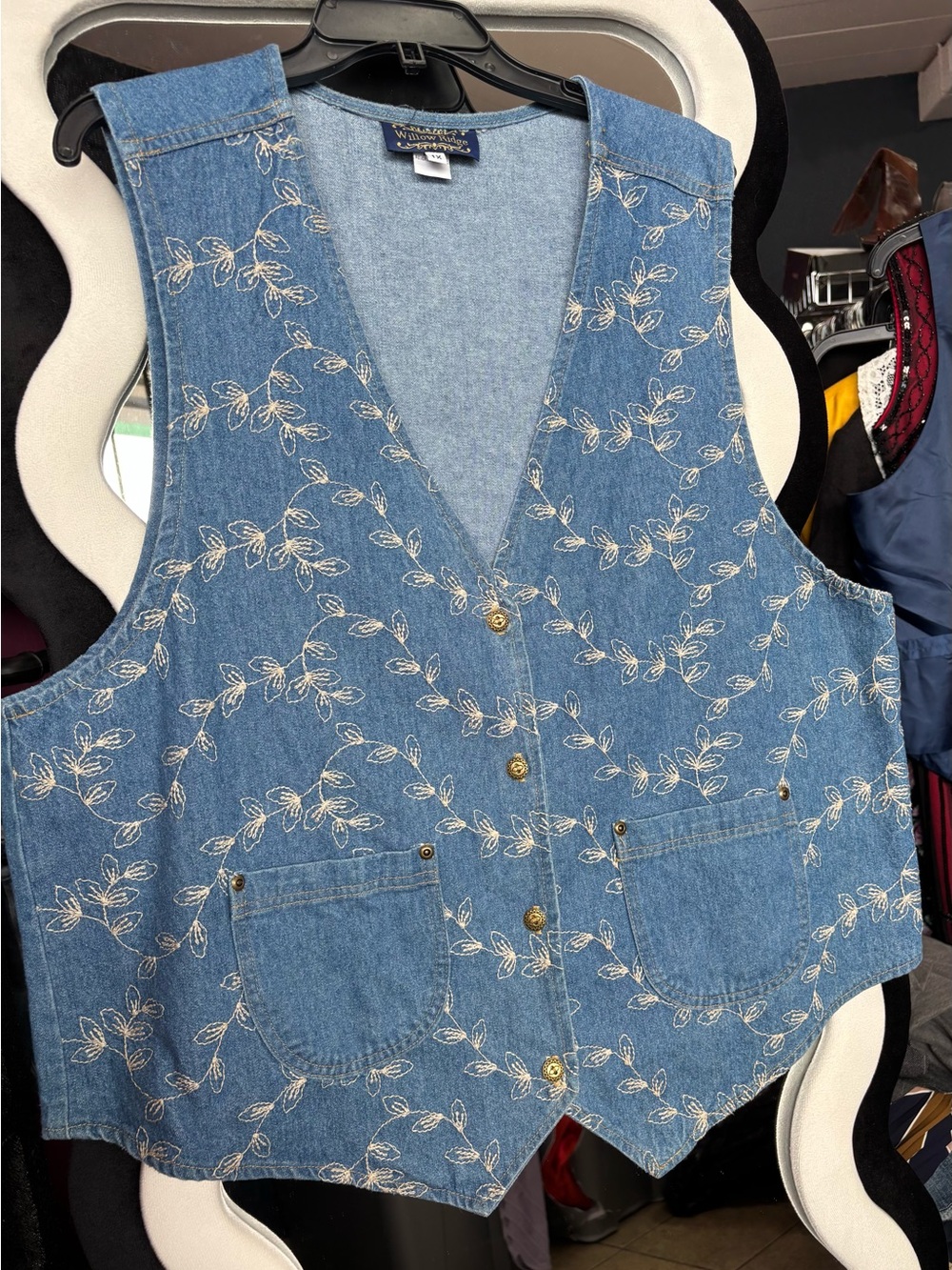 Willow Ridge Light Blue Embroidered Denim Vest